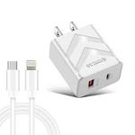LZ-715 20W PD + QC 3.0 Dual Ports Fast Charging Travel Charger with USB-C / Type-C to 8 Pin Data Cable，US Plug(White)