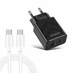 LZ-715 20W PD + QC 3.0 Dual Ports Fast Charging Travel Charger with USB-C / Type-C to USB-C / Type-C Data Cable, EU Plug(Black)