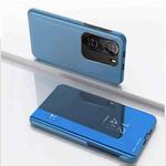 For Redmi K40/K40 Pro/K40 Pro+/Poco F3 Plated Mirror Horizontal Flip Leather Case with Holder(Blue)