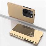 For Redmi K40/K40 Pro/K40 Pro+/Poco F3 Plated Mirror Horizontal Flip Leather Case with Holder(Gold)