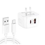 YSY-6087PD 20W PD3.0 + QC3.0 Dual Fast Charge Travel Charger with USB to Type-C Data Cable, Plug Size:US Plug