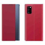 For Samsung Galaxy A72 5G/4G Side Display Magnetic Horizontal Flip Plain Texture Cloth + PC Case with Holder & Sleep / Wake-up Function(Red)