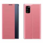 For Samsung Galaxy A72 5G/4G Side Display Magnetic Horizontal Flip Plain Texture Cloth + PC Case with Holder & Sleep / Wake-up Function(Pink)