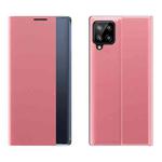 For Samsung Galaxy F62/M62 Side Display Magnetic Horizontal Flip Plain Texture Cloth + PC Case with Holder & Sleep / Wake-up Function(Pink)