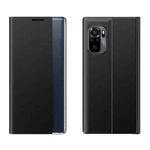 For Xiaomi Redmi Note 10 4G / Note 10S Side Display Magnetic Horizontal Flip Plain Texture Cloth + PC Case with Holder Function(Black)