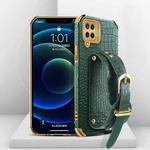 For Samsung Galaxy A12 Electroplated TPU Crocodile Pattern Leather Case with Wrist Strap(Green)