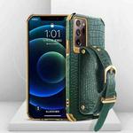 For Samsung Galaxy Note20 Ultra Electroplated TPU Crocodile Pattern Leather Case with Wrist Strap(Green)