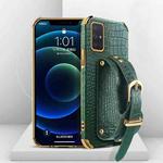 For Samsung Galaxy A52 5G/4G Electroplated TPU Crocodile Pattern Leather Case with Wrist Strap(Green)