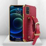 For Samsung Galaxy A72 5G/4G Electroplated TPU Crocodile Pattern Leather Case with Wrist Strap(Red)