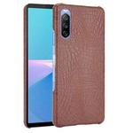 For Sony Xperia 10 III Shockproof Crocodile Texture PC + PU Case(Brown)