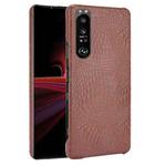 For Sony Xperia 1 III Shockproof Crocodile Texture PC + PU Case(Brown)