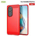 For Huawei P50 Pro MOFI Gentleness Series Brushed Texture Carbon Fiber Soft TPU Case(Red)
