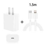 PD 20W Single USB-C / Type-C Port Travel Charger + 3A PD3.0 USB-C / Type-C to 8 Pin Fast Charge Data Cable Set, US Plug 1.5m
