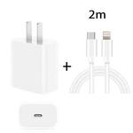 PD 20W Single USB-C / Type-C Port Travel Charger + 3A PD3.0 USB-C / Type-C to 8 Pin Fast Charge Data Cable Set, US Plug 2m
