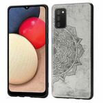 For Samsung Galaxy A72 5G / 4G Mandala Embossed Cloth Cover PC + TPU Mobile Phone Case with Magnetic Function and Hand Strap(Grey)