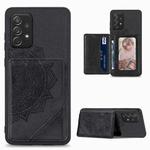 For Samsung Galaxy A52 5G / 4G Mandala Embossed Magnetic Cloth PU+TPU+PC Case with Holder & Card Slots & Wallet & Photo Frame(Black)