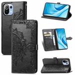 Halfway Mandala Embossing Pattern Horizontal Flip Leather Case with Holder & Card Slots & Wallet & Lanyard For Xiaomi 11 Lite(Black)