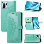 Halfway Mandala Embossing Pattern Horizontal Flip Leather Case with Holder & Card Slots & Wallet & Lanyard For Xiaomi 11 Lite(Green)