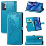 Halfway Mandala Embossing Pattern Horizontal Flip Leather Case with Holder & Card Slots & Wallet & Lanyard For Xiaomi Redmi Note 10 5G(Blue)