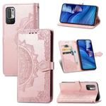 Halfway Mandala Embossing Pattern Horizontal Flip Leather Case with Holder & Card Slots & Wallet & Lanyard For Xiaomi Redmi Note 10 5G(Rose Gold)