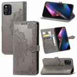 Halfway Mandala Embossing Pattern Horizontal Flip Leather Case with Holder & Card Slots & Wallet & Lanyard For OPPO Find X3 Pro(Grey)