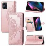 Halfway Mandala Embossing Pattern Horizontal Flip Leather Case with Holder & Card Slots & Wallet & Lanyard For OPPO Find X3 Pro(Rose Gold)