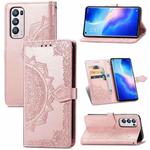 Halfway Mandala Embossing Pattern Horizontal Flip Leather Case with Holder & Card Slots & Wallet & Lanyard For OPPO Reno5 Pro+(Rose Gold)