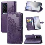 Halfway Mandala Embossing Pattern Horizontal Flip Leather Case with Holder & Card Slots & Wallet & Lanyard For vivo X60 Pro+(Purple)