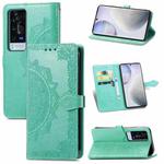 Halfway Mandala Embossing Pattern Horizontal Flip Leather Case with Holder & Card Slots & Wallet & Lanyard For vivo X60 Pro(Green)