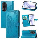 Halfway Mandala Embossing Pattern Horizontal Flip Leather Case with Holder & Card Slots & Wallet & Lanyard For Huawei  P50 Pro(Blue)