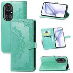 Halfway Mandala Embossing Pattern Horizontal Flip Leather Case with Holder & Card Slots & Wallet & Lanyard For Huawei  P50 Pro(Green)