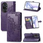 Halfway Mandala Embossing Pattern Horizontal Flip Leather Case with Holder & Card Slots & Wallet & Lanyard For Huawei  P50 Pro(Purple)