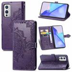 Halfway Mandala Embossing Pattern Horizontal Flip Leather Case with Holder & Card Slots & Wallet & Lanyard For OnePlus 9(Purple)