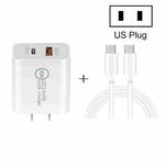 20W PD Type-C + QC 3.0 USB Interface Fast Charging Travel Charger with USB-C / Type-C to Type-C Fast Charge Data Cable US Plug