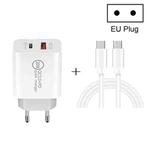 20W PD Type-C + QC 3.0 USB Interface Fast Charging Travel Charger with USB-C / Type-C to Type-C Fast Charge Data Cable EU Plug