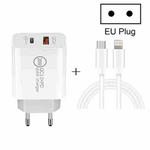 20W PD Type-C + QC 3.0 USB Interface Fast Charging Travel Charger with USB-C / Type-C to 8 Pin Fast Charge Data Cable EU Plug