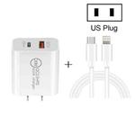 20W PD Type-C + QC 3.0 USB Interface Fast Charging Travel Charger with USB-C / Type-C to 8 Pin Fast Charge Data Cable US Plug