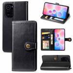 For Xiaomi Redmi K40 / K40 Pro / K40 Pro+ Solid Color Leather Buckle Phone Case with Lanyard & Photo Frame & Card Slot & Wallet & Stand Function(Black)