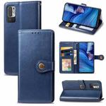 For Xiaomi Redmi Note 10 5G Solid Color Leather Buckle Phone Case with Lanyard & Photo Frame & Card Slot & Wallet & Stand Function(Blue)