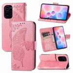 For Xiaomi Redmi K40 /K40 Pro /K40 Pro+ Butterfly Love Flowers Embossed Horizontal Flip Leather Case with Holder & Card Slots & Wallet & Lanyard(Pink)