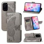 For Xiaomi Redmi K40 /K40 Pro /K40 Pro+ Butterfly Love Flowers Embossed Horizontal Flip Leather Case with Holder & Card Slots & Wallet & Lanyard(Gray)