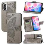 For Xiaomi Redmi Note10 5G Butterfly Love Flowers Embossed Horizontal Flip Leather Case with Holder & Card Slots & Wallet & Lanyard(Gray)