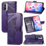 For Xiaomi Redmi Note 10 Pro Butterfly Love Flowers Embossed Horizontal Flip Leather Case with Holder & Card Slots & Wallet & Lanyard(Dark Purple)
