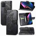 For OPPO Find X3 Pro Butterfly Love Flowers Embossed Horizontal Flip Leather Case with Holder & Card Slots & Wallet & Lanyard(Black)