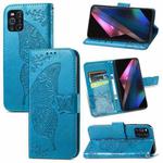 For OPPO Find X3 Pro Butterfly Love Flowers Embossed Horizontal Flip Leather Case with Holder & Card Slots & Wallet & Lanyard(Blue)