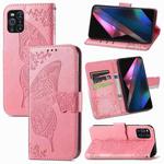 For OPPO Find X3 Pro Butterfly Love Flowers Embossed Horizontal Flip Leather Case with Holder & Card Slots & Wallet & Lanyard(Pink)