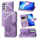 For OPPO Reno5 Pro+ Butterfly Love Flowers Embossed Horizontal Flip Leather Case with Holder & Card Slots & Wallet & Lanyard(Light Purple)