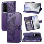 For vivo X60 Pro+ Butterfly Love Flowers Embossed Horizontal Flip Leather Case with Holder & Card Slots & Wallet & Lanyard(Dark Purple)