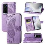 For vivo X60 Pro+ Butterfly Love Flowers Embossed Horizontal Flip Leather Case with Holder & Card Slots & Wallet & Lanyard(Light Purple)