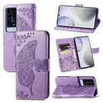 For vivo X60 Pro Butterfly Love Flowers Embossed Horizontal Flip Leather Case with Holder & Card Slots & Wallet & Lanyard(Light Purple)